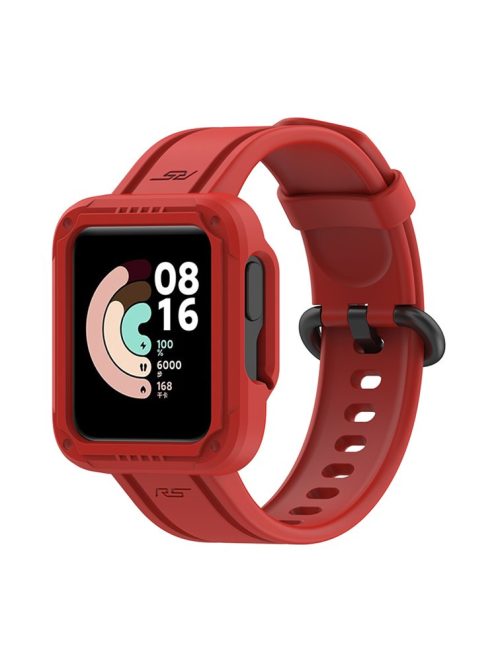 For Xiaomi Redmi Watch/Redmi Watch 2/Mi Watch Lite/Mi Watch Lite 2 Smart Watch Strap Soft Silicone Wrist Band with Watch Case - Red