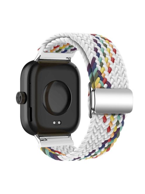 For Xiaomi Smart Band 8 Pro / Redmi Watch 4 Loop Strap Magnetic Buckle Woven Watch Band - White+Rainbow