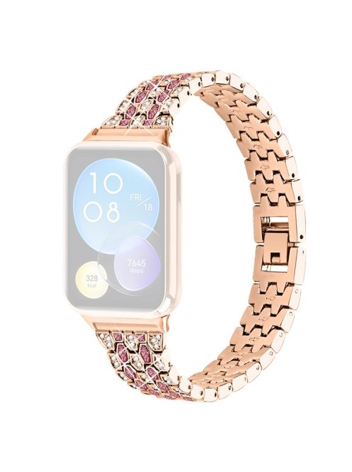 For Xiaomi Smart Band 8 Pro 3 Rows Rhinestone Zinc Alloy Watch Band Women Replacement Strap - Rose Gold+Rose