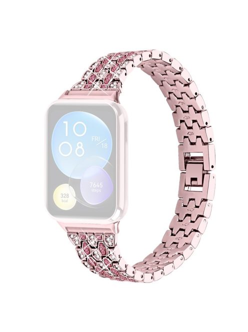 For Xiaomi Smart Band 8 Pro 3 Rows Rhinestone Zinc Alloy Watch Band Women Replacement Strap - Rose Pink+Rose