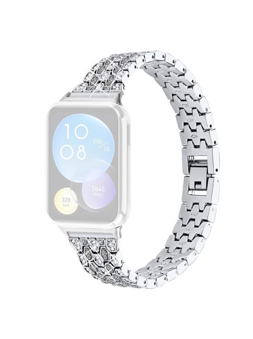 For Xiaomi Smart Band 8 Pro 3 Rows Rhinestone Zinc Alloy Watch Band Women Replacement Strap - Silver+Transparent