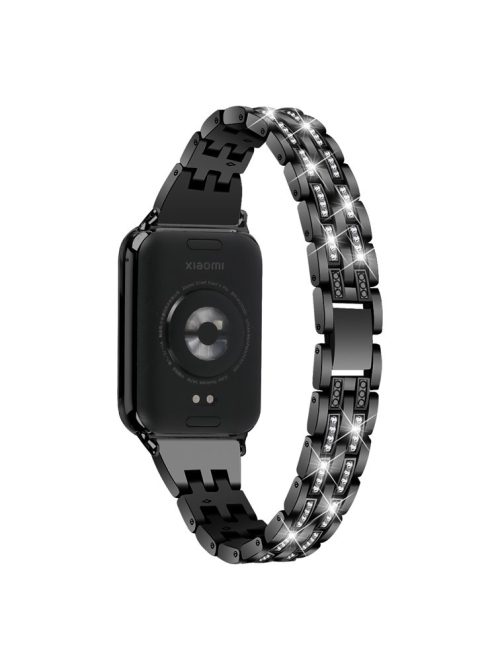 For Xiaomi Smart Band 8 Pro Metal Watch Strap 2-Row Rhinestone 5-Bead Watchband - Black