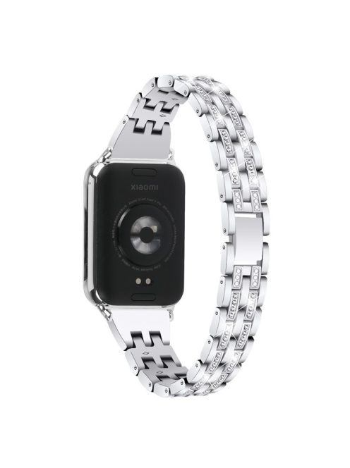 For Xiaomi Smart Band 8 Pro Metal Watch Strap 2-Row Rhinestone 5-Bead Watchband - Silver