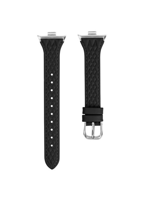 For Xiaomi Smart Band 8 Pro Replacement Rhombus Imprinted Genuine Cow Leather Watch Strap - Black