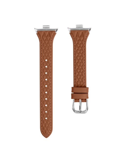 For Xiaomi Smart Band 8 Pro Replacement Rhombus Imprinted Genuine Cow Leather Watch Strap - Brown