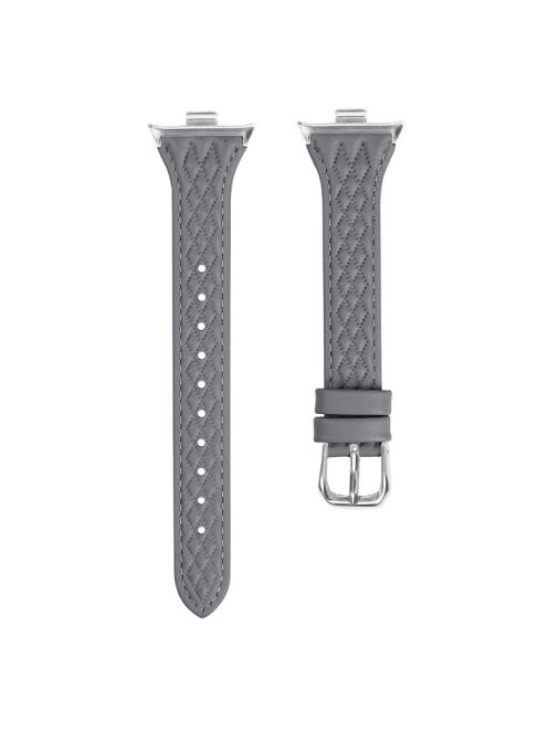 For Xiaomi Smart Band 8 Pro Replacement Rhombus Imprinted Genuine Cow Leather Watch Strap - Grey