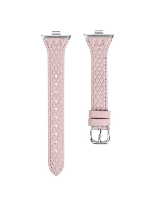 For Xiaomi Smart Band 8 Pro Replacement Rhombus Imprinted Genuine Cow Leather Watch Strap - Pink