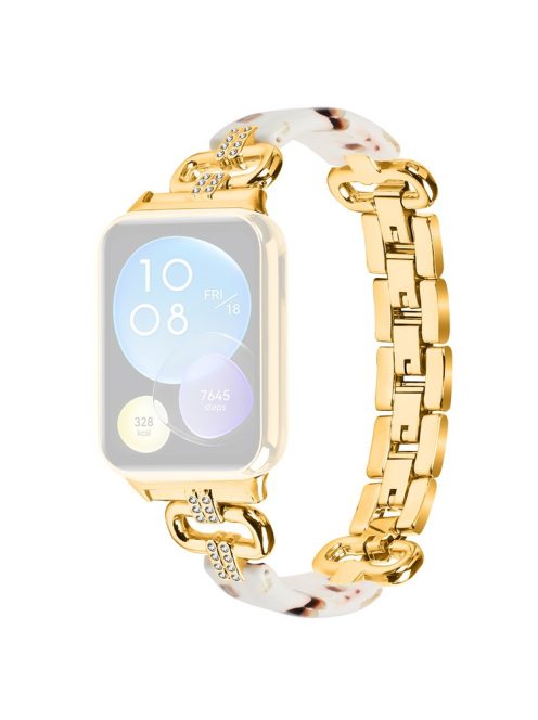 For Xiaomi Smart Band 8 Pro Resin+Rhinestone Wrist Strap Replacement - Gold+White