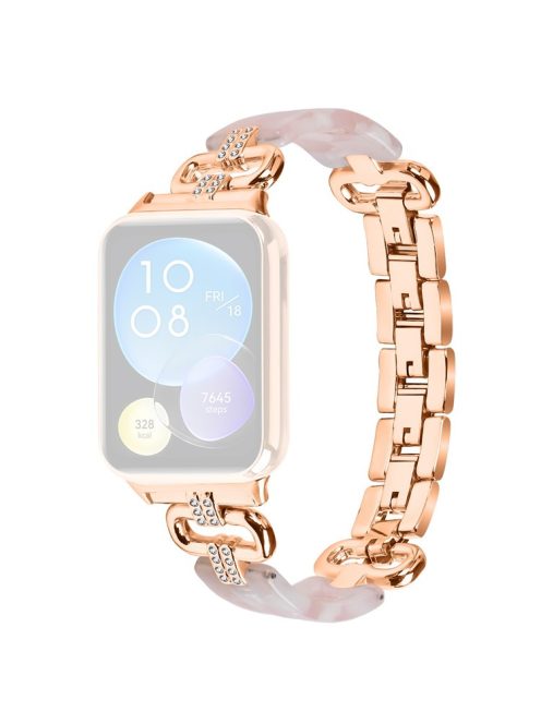 For Xiaomi Smart Band 8 Pro Resin+Rhinestone Wrist Strap Replacement - Rose Gold+Pink