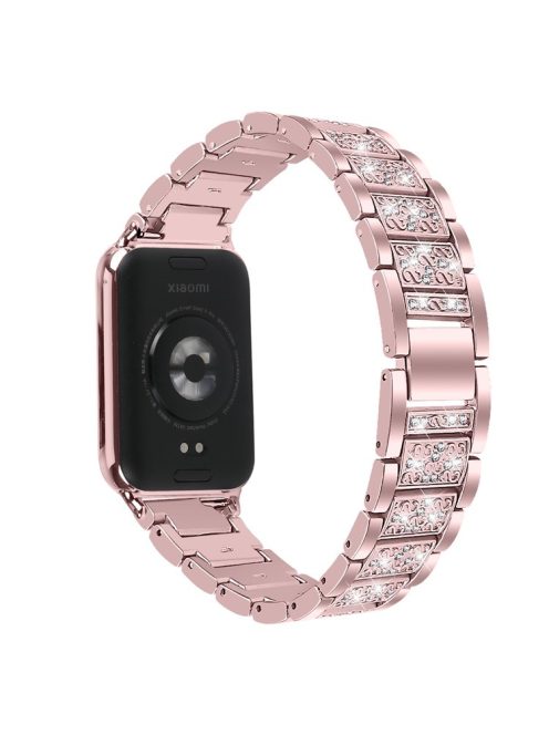 For Xiaomi Smart Band 8 Pro S-Shape Rhinestone Zinc Alloy Watch Strap Band - Rose Pink