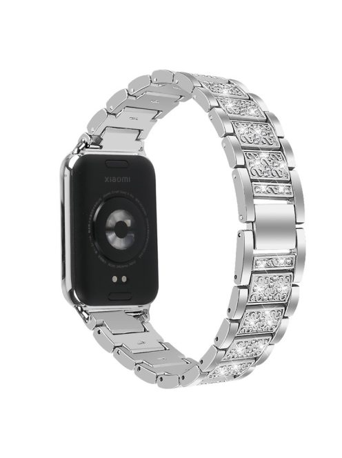 For Xiaomi Smart Band 8 Pro S-Shape Rhinestone Zinc Alloy Watch Strap Band - Silver