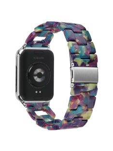   For Xiaomi Smart Band 8 Pro Smart Watch D-Shape Strap Resin Bracelet Watchband Replacement - Purple+Green Flower