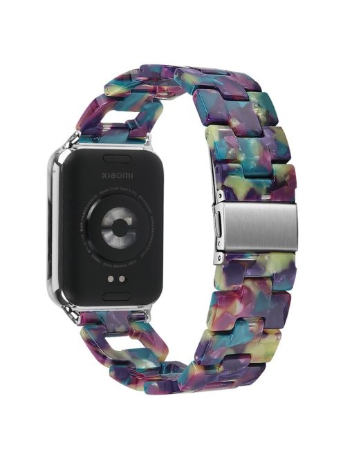 For Xiaomi Smart Band 8 Pro Smart Watch D-Shape Strap Resin Bracelet Watchband Replacement - Purple+Green Flower