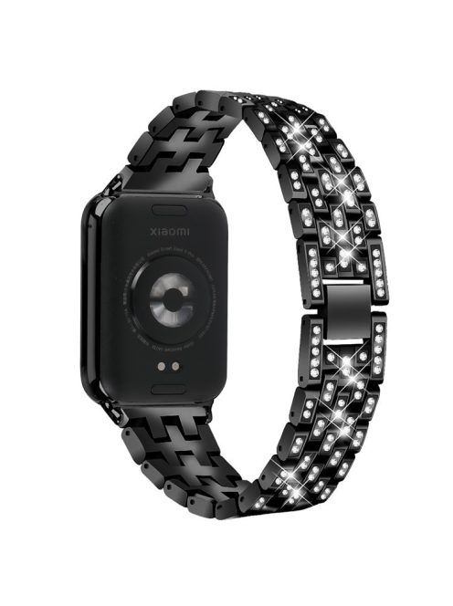 For Xiaomi Smart Band 8 Pro Watch Band Rhinestone Decor 5-Bead Metal Watch Strap - Black