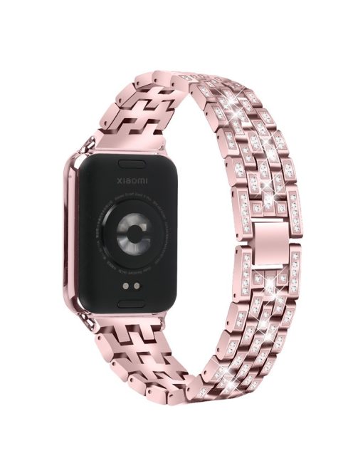 For Xiaomi Smart Band 8 Pro Watch Band Rhinestone Decor 5-Bead Metal Watch Strap - Rose Pink