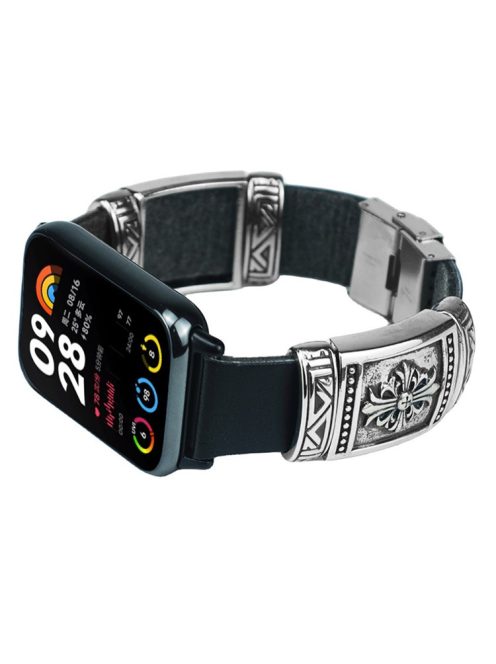 For Xiaomi Smart Band 8 Pro Watch Strap Embossment Design Retro PU Leather + Alloy Wrist Strap - Black