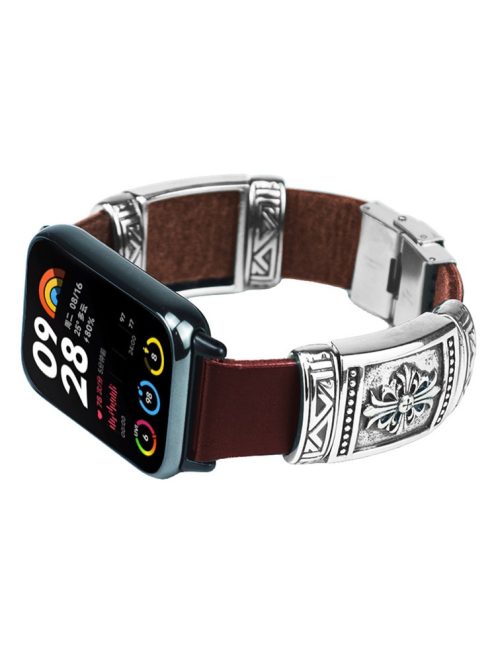 For Xiaomi Smart Band 8 Pro Watch Strap Embossment Design Retro PU Leather + Alloy Wrist Strap - Reddish Brown