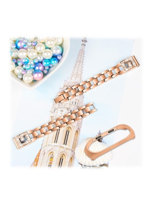 G-shaped Rhinestone Decor Stainless Steel Smart Watch Band Strap Replacement for Xiaomi Mi Smart Band 4 / Mi Band 3 - Rose Gold