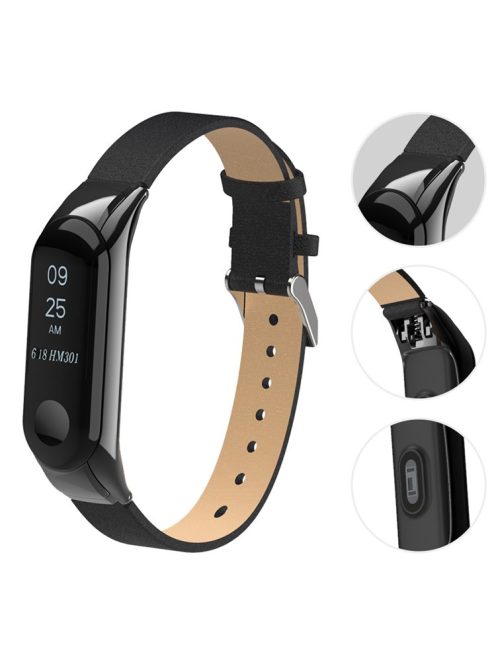 Genuine Leather Watch Strap Watchband for Xiaomi Mi Smart Band 4 - Black