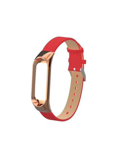 Genuine Leather Watch Strap Watchband for Xiaomi Mi Smart Band 4 - Red