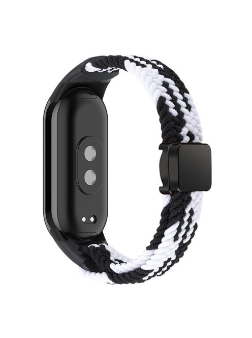 Magnetic Braided Nylon Strap for Xiaomi Mi Band 9 NFC / Mi Band 9 / Smart Band 8 NFC / Smart Band 8 Replacement Watch Band - Black / White