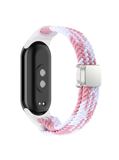 Magnetic Braided Nylon Strap for Xiaomi Mi Band 9 NFC / Mi Band 9 / Smart Band 8 NFC / Smart Band 8 Replacement Watch Band - Pink / White