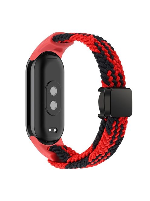 Magnetic Braided Nylon Strap for Xiaomi Mi Band 9 NFC / Mi Band 9 / Smart Band 8 NFC / Smart Band 8 Replacement Watch Band - Red / Black