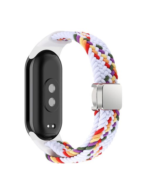 Magnetic Braided Nylon Strap for Xiaomi Mi Band 9 NFC / Mi Band 9 / Smart Band 8 NFC / Smart Band 8 Replacement Watch Band - White Rainbow