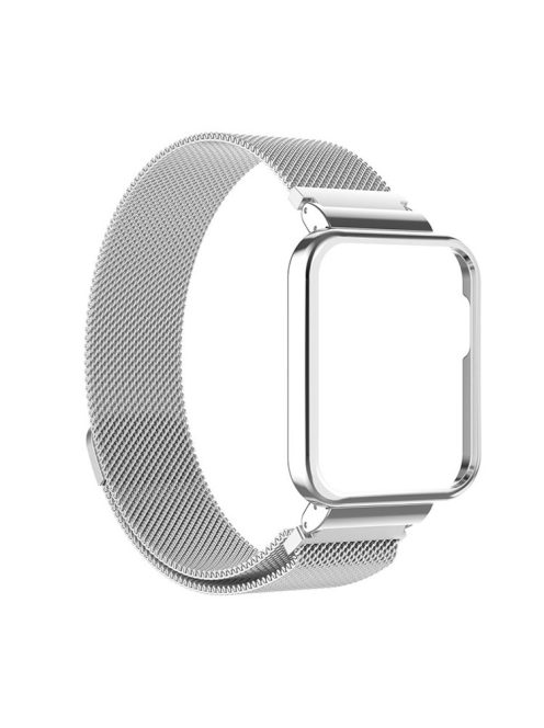 Magnetic Closure Adjustable Stainless Steel Watch Strap Band + Watch Protector Case for Xiaomi Redmi Watch 2/Redmi Horloge 2 Generation - Silver