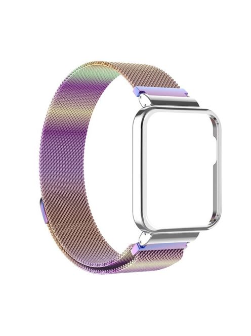 Magnetic Closure Freely-Adjusted Stainless Steel Watchband Wrist Strap + Watch Protector Case for Xiaomi Redmi Watch 2 - Colorful/Silver Frame