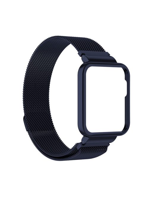 Magnetic Closure Freely-Adjusted Stainless Steel Watchband Wrist Strap + Watch Protector Case for Xiaomi Redmi Watch 2 - Ink Blue