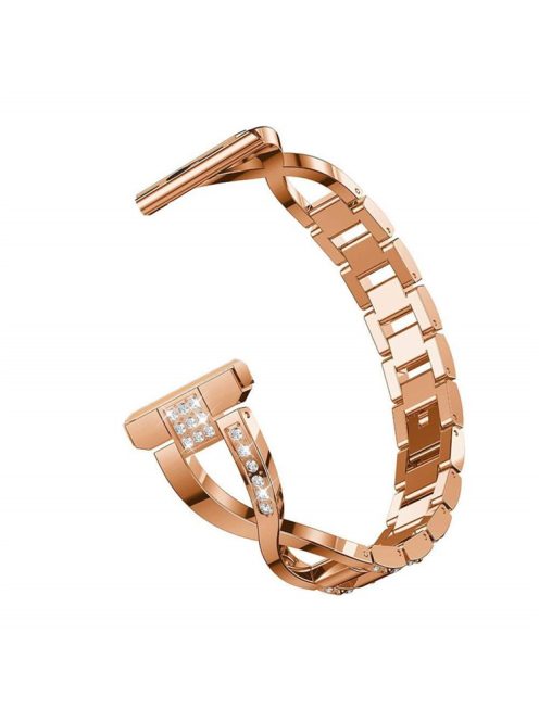 Metal Watch Strap for Xiaomi Haylou Solar LS05/Color X-shape Replacement Watch Band 22mm Rhinestone Decorated Watchband - Rose Gold