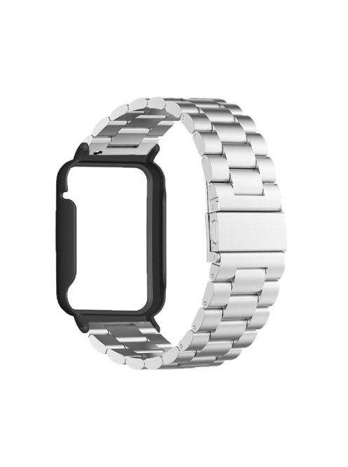 Metal Watch Strap for Xiaomi Mi Band 7 Pro Classic Folding Buckle Watch Band with Watch Case Cover - Silver