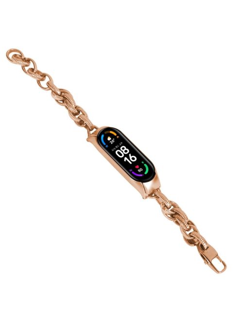 Metal Watch Strap for Xiaomi Mi Band 7, Wave Cowboy Chain Hollow Out Bracelet Replacement Wrist Band - Rose Gold