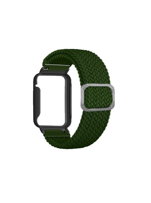 Nylon Braided Elastic Watch Band for Xiaomi Mi Band 7 Pro, Replacement Wrist Strap with Watch Case - Army Green / Black