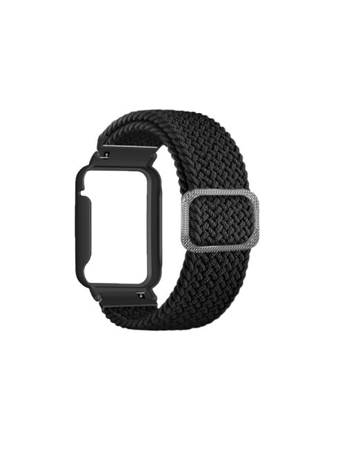 Nylon Braided Elastic Watch Band for Xiaomi Mi Band 7 Pro, Replacement Wrist Strap with Watch Case - Black / Black