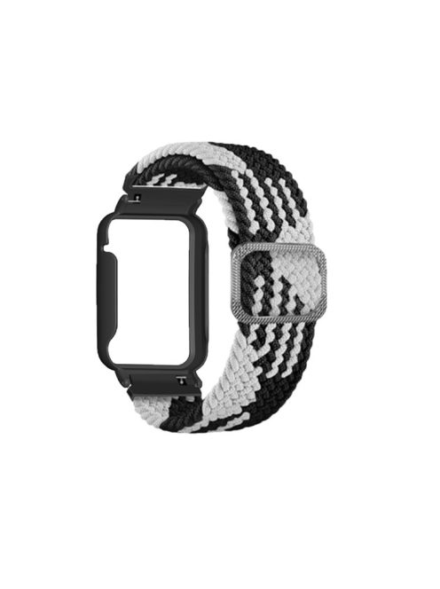 Nylon Braided Elastic Watch Band for Xiaomi Mi Band 7 Pro, Replacement Wrist Strap with Watch Case - Black White / Black