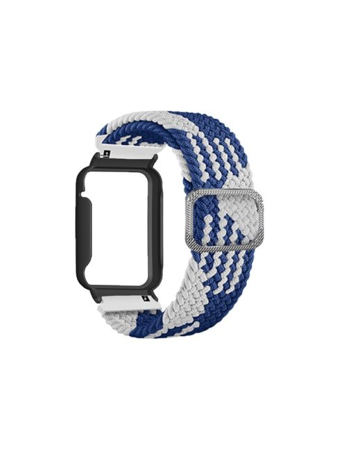 Nylon Braided Elastic Watch Band for Xiaomi Mi Band 7 Pro, Replacement Wrist Strap with Watch Case - Blue White / Black