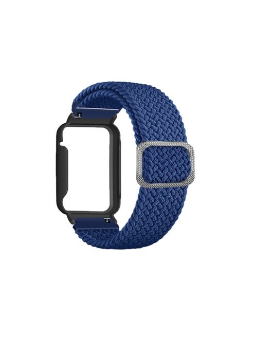 Nylon Braided Elastic Watch Band for Xiaomi Mi Band 7 Pro, Replacement Wrist Strap with Watch Case - Dark Blue / Black