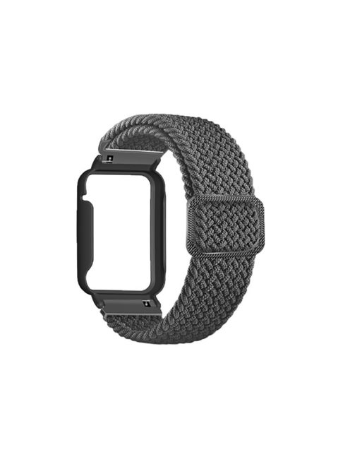 Nylon Braided Elastic Watch Band for Xiaomi Mi Band 7 Pro, Replacement Wrist Strap with Watch Case - Grey / Black