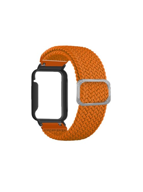 Nylon Braided Elastic Watch Band for Xiaomi Mi Band 7 Pro, Replacement Wrist Strap with Watch Case - Orange / Black