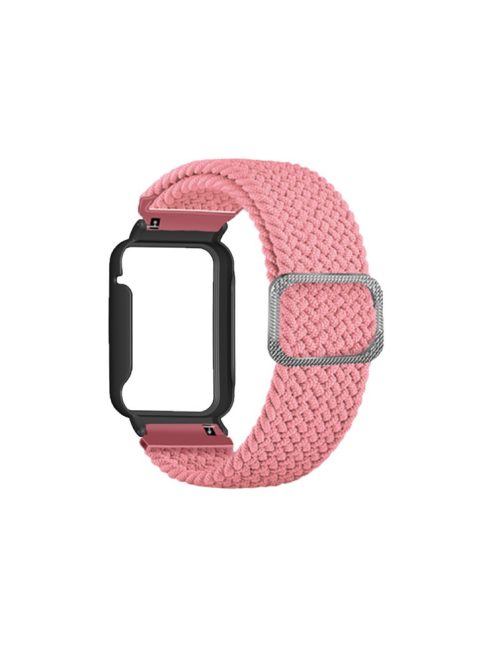 Nylon Braided Elastic Watch Band for Xiaomi Mi Band 7 Pro, Replacement Wrist Strap with Watch Case - Pink / Black