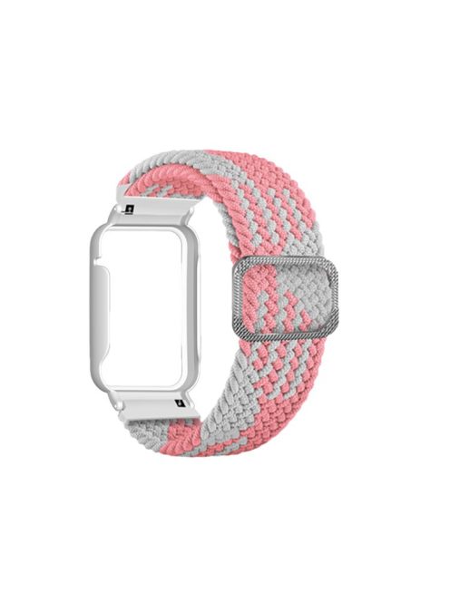 Nylon Braided Elastic Watch Band for Xiaomi Mi Band 7 Pro, Replacement Wrist Strap with Watch Case - Pink White / White