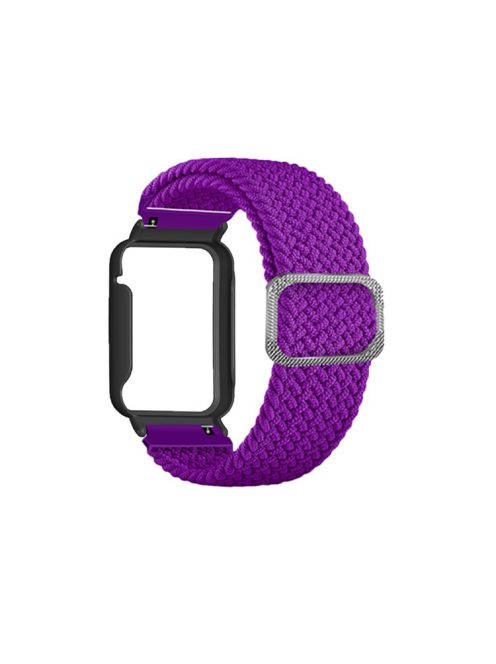 Nylon Braided Elastic Watch Band for Xiaomi Mi Band 7 Pro, Replacement Wrist Strap with Watch Case - Purple / Black