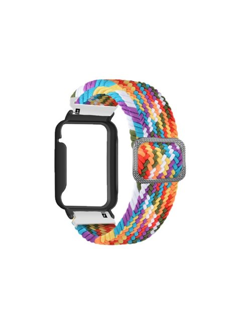 Nylon Braided Elastic Watch Band for Xiaomi Mi Band 7 Pro, Replacement Wrist Strap with Watch Case - Rainbow / Black