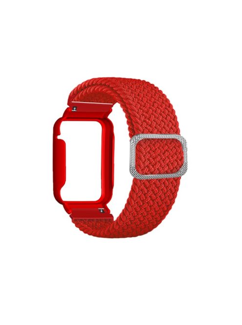 Nylon Braided Elastic Watch Band for Xiaomi Mi Band 7 Pro, Replacement Wrist Strap with Watch Case - Red / Red