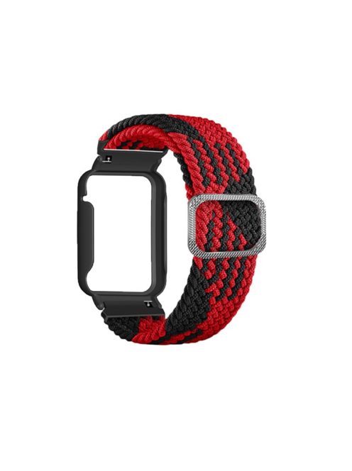 Nylon Braided Elastic Watch Band for Xiaomi Mi Band 7 Pro, Replacement Wrist Strap with Watch Case - Red Black / Black