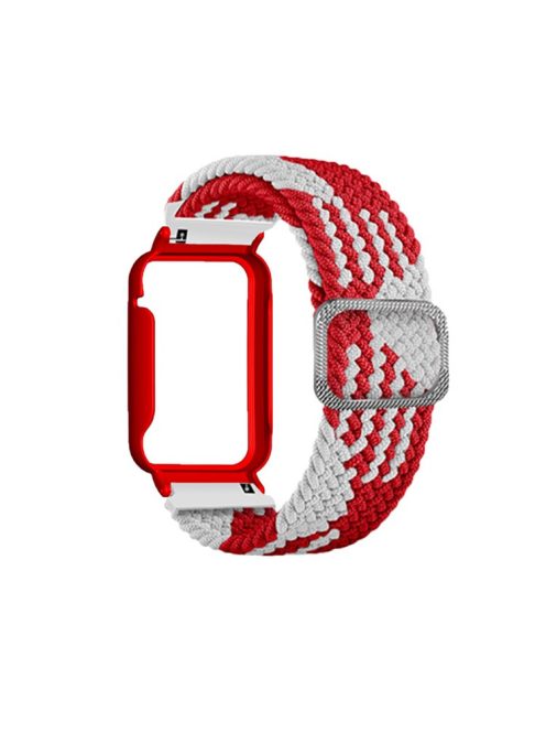 Nylon Braided Elastic Watch Band for Xiaomi Mi Band 7 Pro, Replacement Wrist Strap with Watch Case - Red White / Red