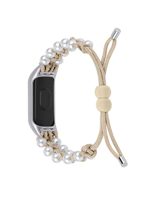 Pearl Decor Adjustable Braided Rope Replacement Watchband Smart Watch Wrist Strap for Xiaomi Mi Band 5/6 - Apricot