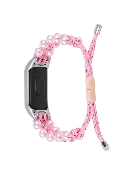 Pearl Decor Adjustable Braided Rope Replacement Watchband Smart Watch Wrist Strap for Xiaomi Mi Band 5/6 - Pink